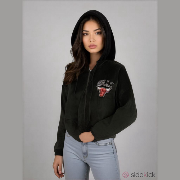 Chicago Bulls Basketball Hooded Zipper Sweatshirt Black Red Plus Women’s Size 1X - Picture 1 of 12